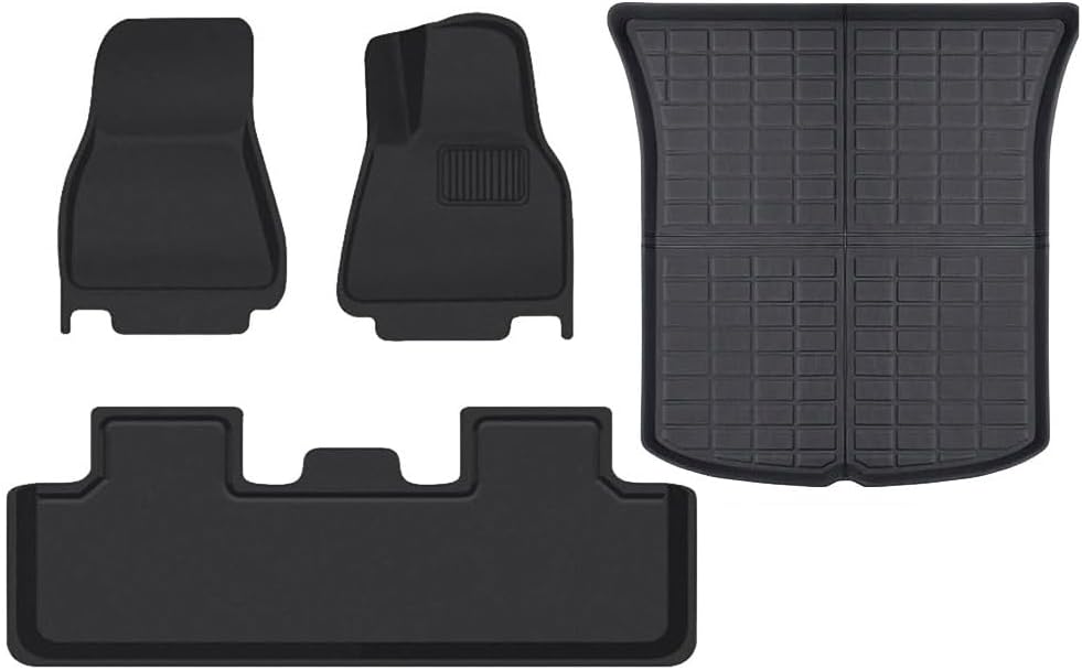 Floor Mats Compatible with Tesla Model 3 2017-2024 XPE Cargo Liner Cargo Trunk Mat Left Right Driving(4PCS LHD,Model 3 2017-2020)