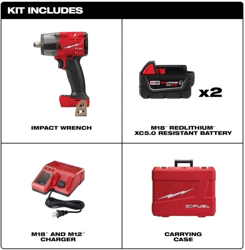 2962-22R Brushless Impact Wrench for Milwaukee M18 FUEL 18V 1/2' Mid-Torque Impact Wrench w/Friction Ring Kit