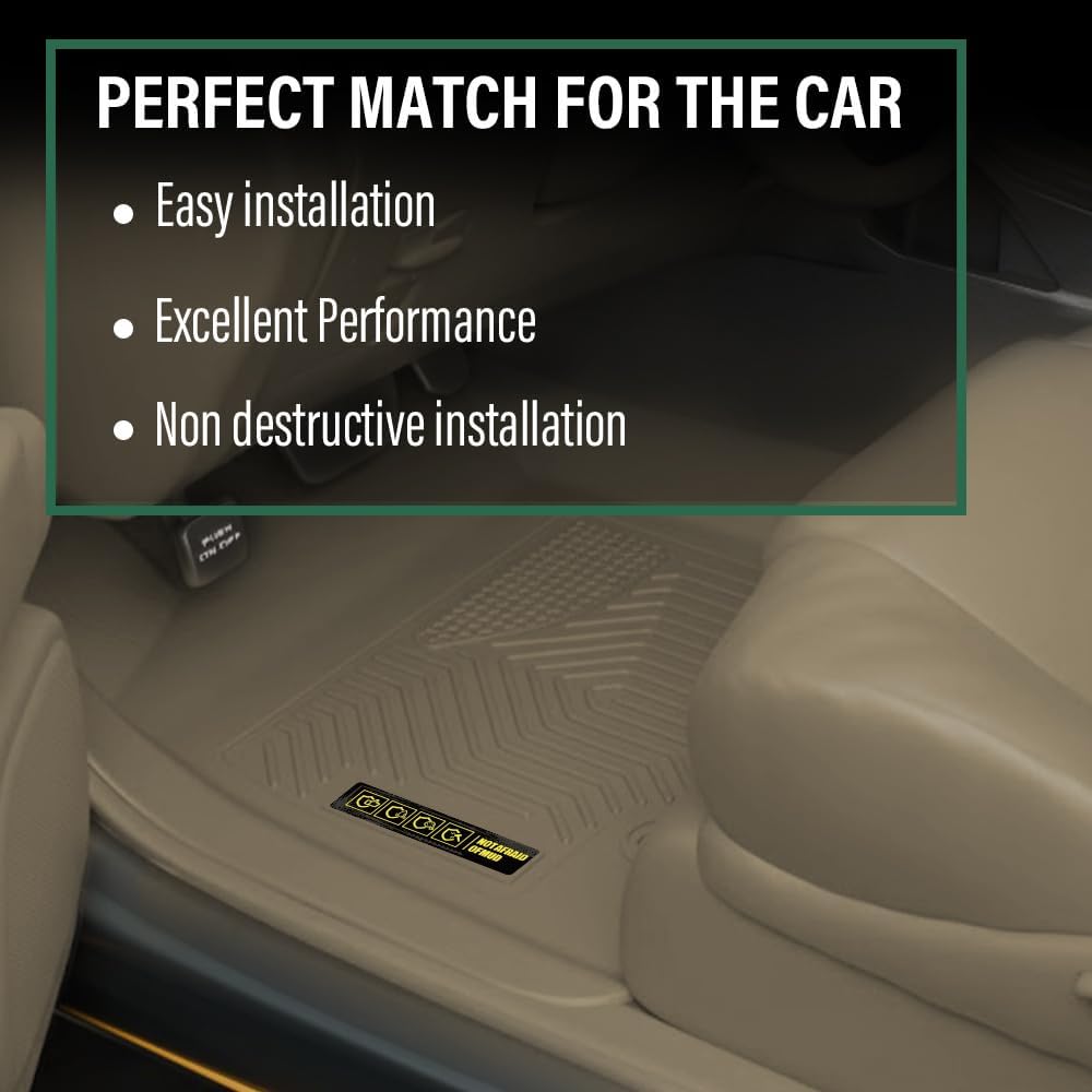 GRAND ORANGE 1st & 2nd Row Beige 2PCS Floor Mats Cargo Liners Fit Chevy Silverado GMC Sierra 1500 Double Cab 2019-2024 TPE All Weather Protection Floor Liners Beige Alfombras para Carro
