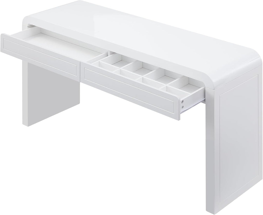 Merax 60' Entryway Console Table with Storage, 2 Drawers with Functional Divider/Retro Curved Design/Behind Couch & Sofa, White