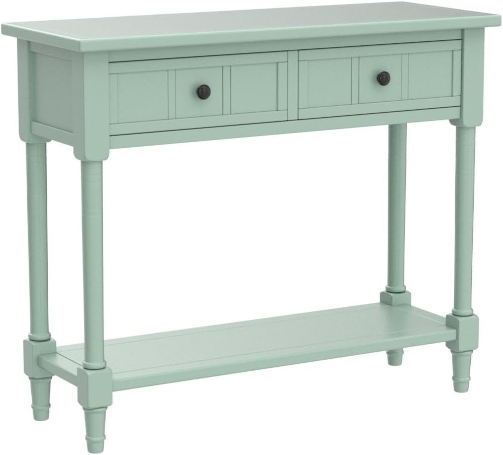 Merax Wood Farmhouse Entry Way Hallway Console Table with Drawers and Bottom Shelf Narrow Blue