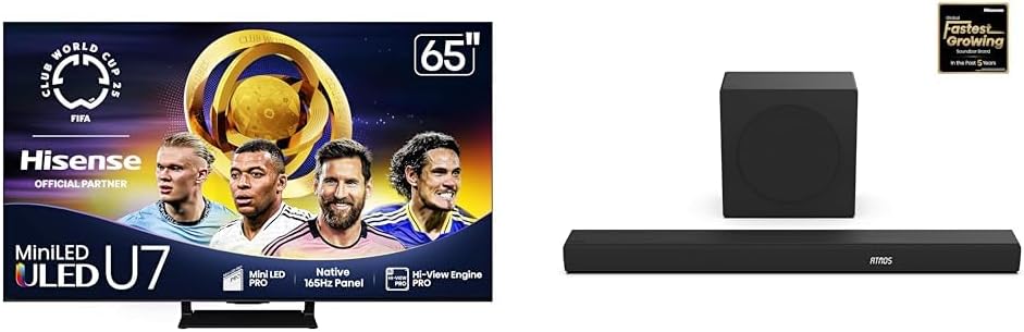 Hisense 65U75QG Mini-LED 4K UHD Smart Google TV AX3100Q 3.1Ch Sound Bar with Wireless Subwoofer