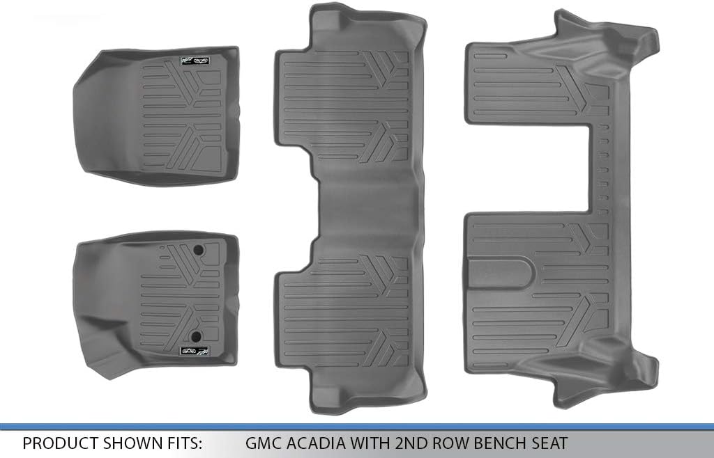 MAX LINER A2230/B2248/C2248 Gray Custom Fit Floor Mats 3 Liner Set Grey for 2017-2021 GMC Acadia with 2nd Row Bench Seat