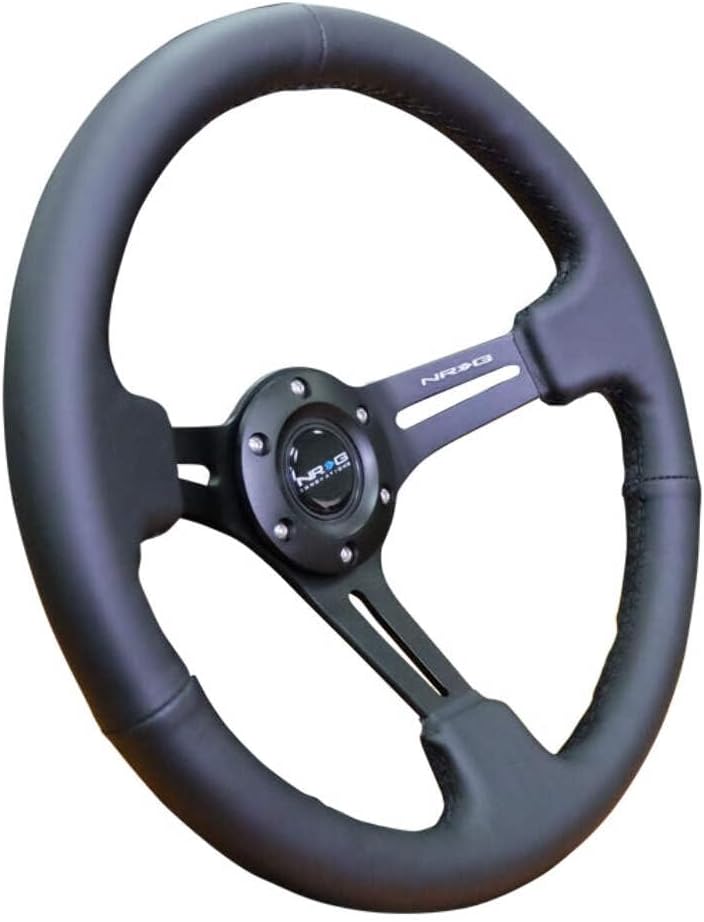 NRG Innovations NRG-RST-018R Reinforced Steering Wheel 350mm Sport Steering Wheel (3' Deep) Leather with Stitching, Slit Spoke Design over Circular Cut-Outs