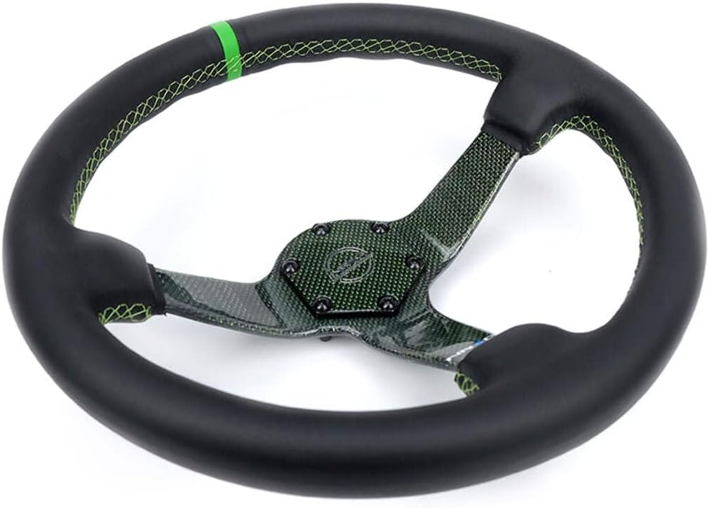 NRG Innovations NRG-RST-036CF-GN Carbon Fiber Steering Wheel 350mm Green Carbon Fiber, Green Stiching, Green Center Mark, Leather Wrapped