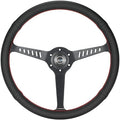 NRG Innovations NRG-RST-380-STL-R Reinforced Classic Stealth Wheel, 380mm, 3 Spoke Center with Diagnal Slits, 1' Deep Dish with Perforated Leather and Red Stitching