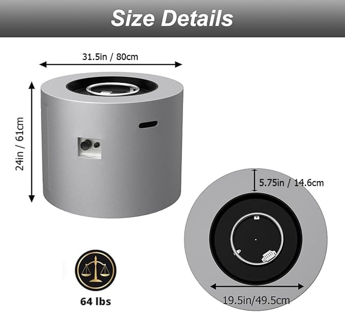 32' Smokeless Propane Fire Pit Table with Lid, Alloy Steel Round Outdoor Patio Dining Firepit 50,000 BTUs, Lava Rocks, Weatherproof Cover, CSA Safety Certified, for Wooden Deck, Backyard Pool, Grey