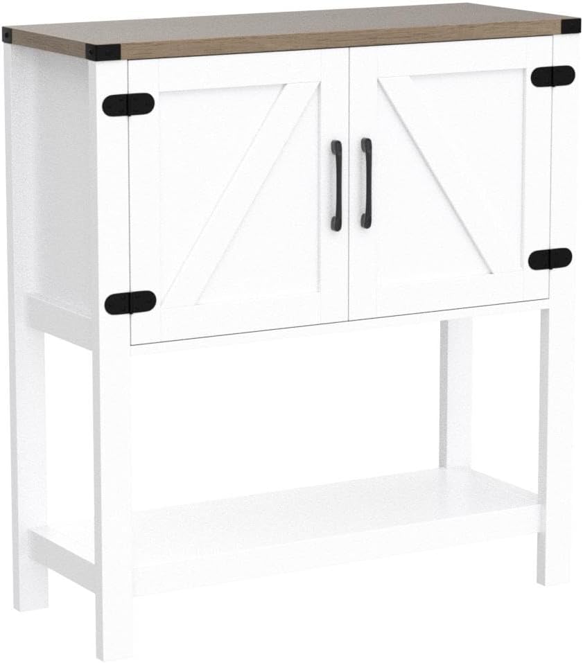 Mufico Console Table Coffee Bar Cabinet Sofa Table,31.5 L x 13.8 D x 34.65 H,Entryway Table with 2 Storage Cabinets, Farmhouse Buffet Sideboard for Kitchen, Foyer,Hallway (White)