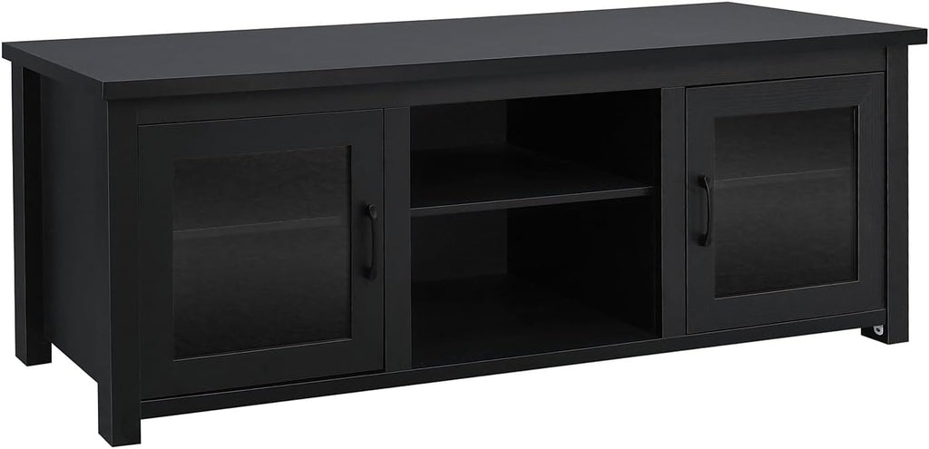 Flash Furniture Sheffield Classic Stand for up to 80' TVs-Modern Finish with Full Glass Doors-65 Engineered Wood Frame-3 Shelves, 65', Black