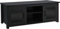 Flash Furniture Sheffield Classic Stand for up to 80' TVs-Modern Finish with Full Glass Doors-65 Engineered Wood Frame-3 Shelves, 65', Black