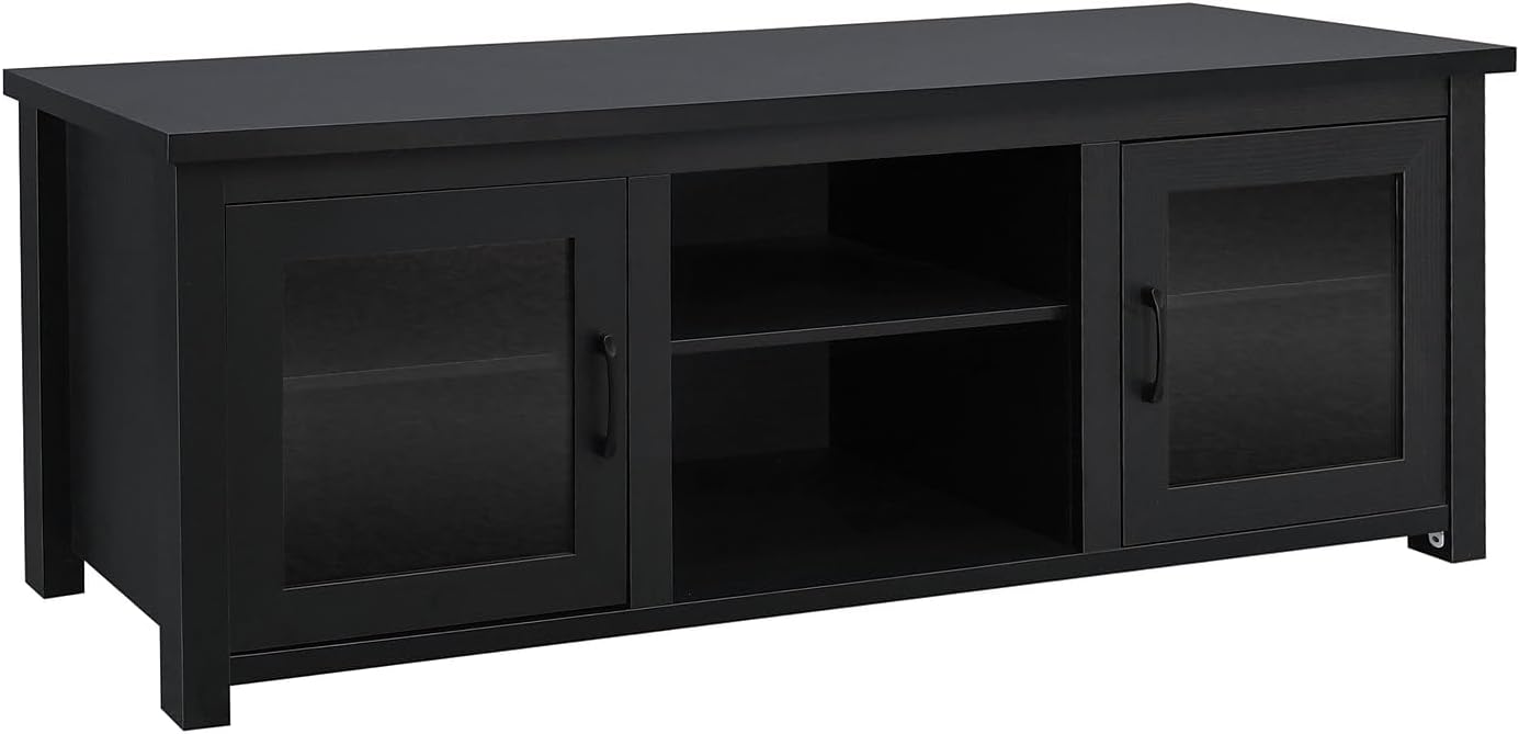 Flash Furniture Sheffield Classic Stand for up to 80' TVs-Modern Finish with Full Glass Doors-65 Engineered Wood Frame-3 Shelves, 65', Black