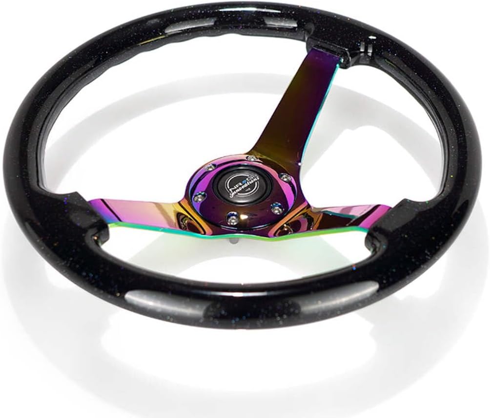 NRG Innovations NRG-RST-036BSB-MC Reinforced Steering Wheel - Classic Black Sparkled Wood Grain Wheel (3' Deep, 4mm), 350mm, 3 Solid Spoke Center in Neochrome