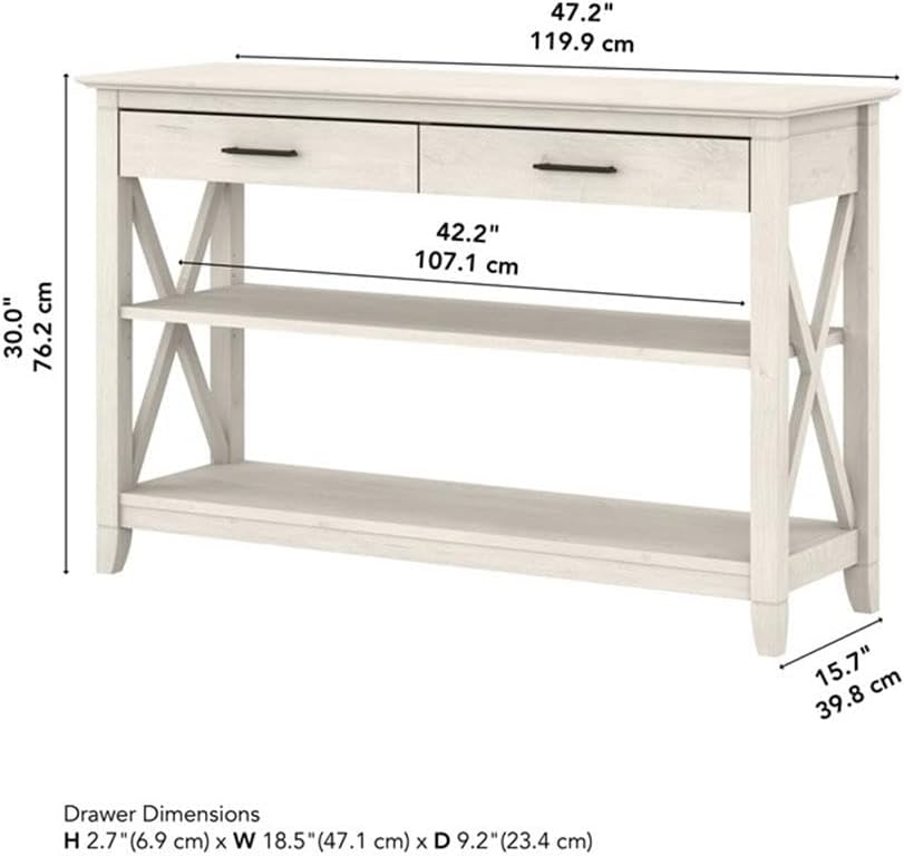 Bush Home Key West Console Table with Drawers and Shelves in Linen White Oak