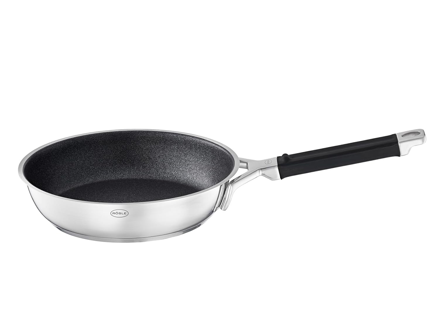 Rösle Silence Pro Frying Pan with Scratch-Resistant Premium Non-Stick Coating ProResist, Silicone Handle, 28 cm, 18/10 Stainless Steel, Suitable for Induction Cookers, Dishwasher Safe, Silver/Black