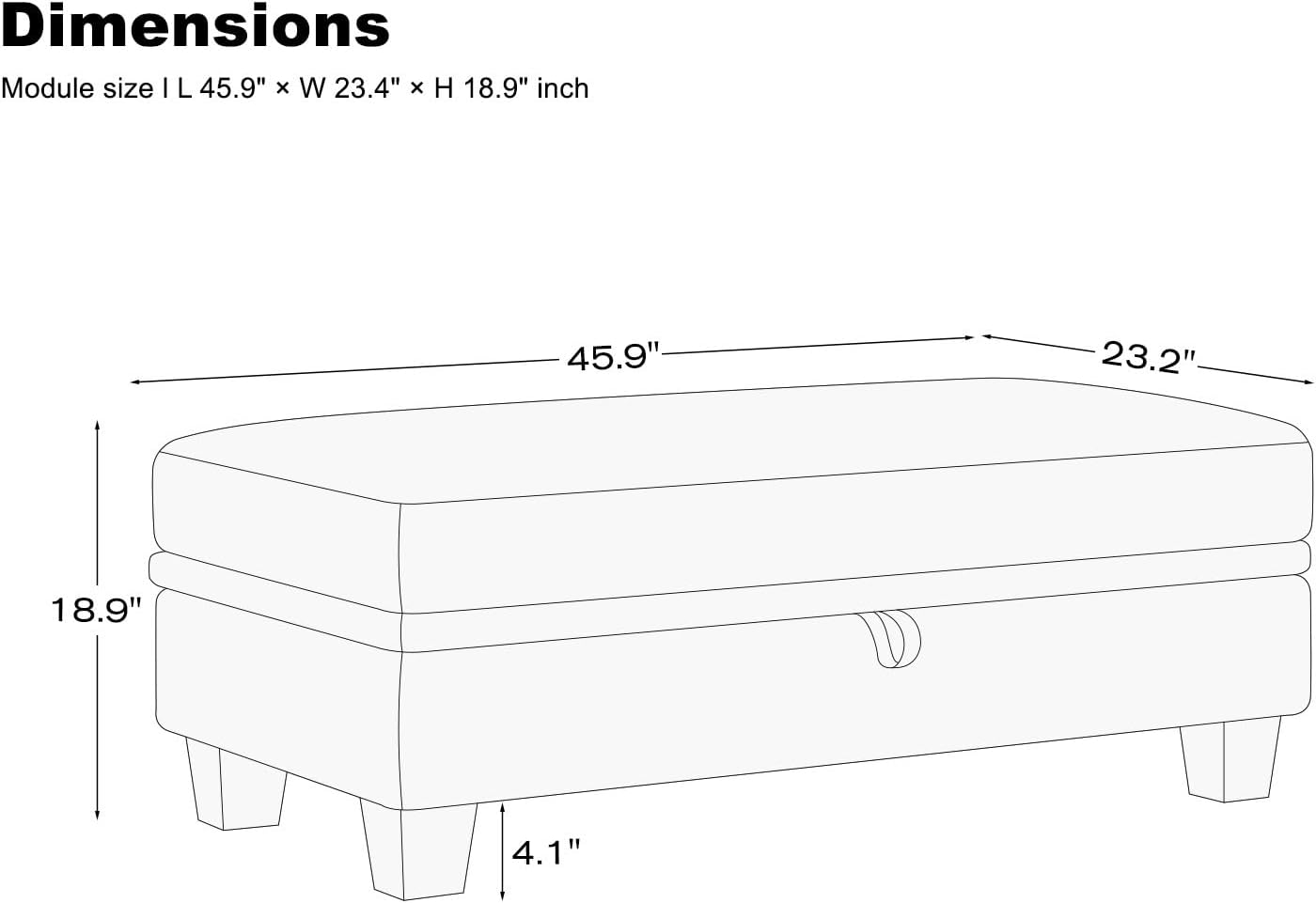 Belffin Fabric Large Ottoman with Storage for Modular Sectional Couch. Dark Grey.