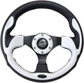 NRG Innovations NRG-RST-001WT Reinforced Steering Wheel 350mm Sport Leather Racing (2.5' Deep) Comfort Grip, 4mm Metal Neochrome Spoke, Black Leather/White + Horn Button