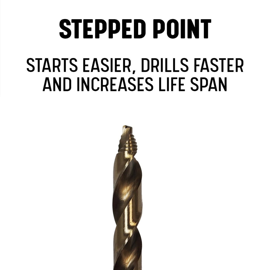 Drill America Stepped Point Cobalt Drill Bit 25 Piece Set in Plastic Case (1.00mm - 13.0mm x .50mm)