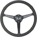 NRG Innovations NRG-RST-380-STL-Y Reinforced Classic Stealth Wheel, 380mm, 3 Spoke Center with Diagnal Slits, 1' Deep Dish with Perforated Leather and Yellow Stitching