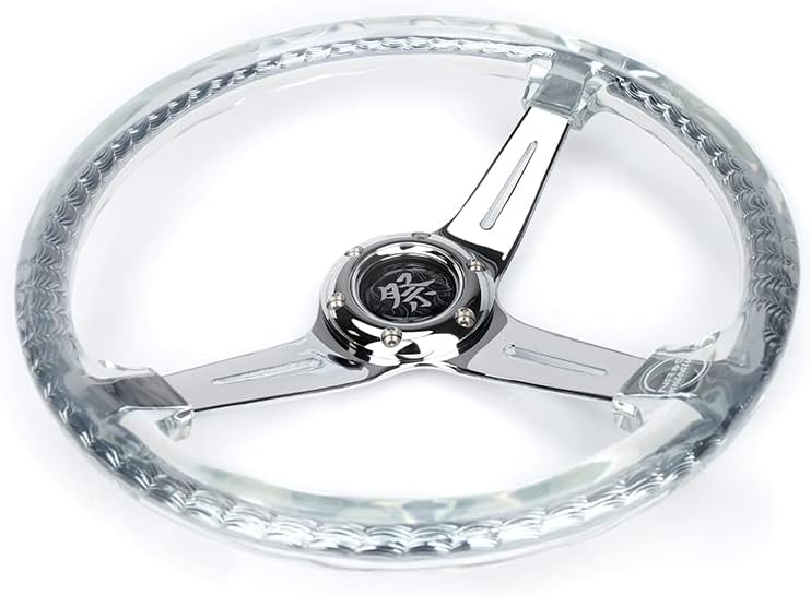 NRG Innovations NRG-RST-027CH-CL Reinforced Steering Wheel 350mm 2' Deep Dish Clear Acrylic Steering Wheel in Clear and Geometric NeoChrome Spoke Finish with Slits