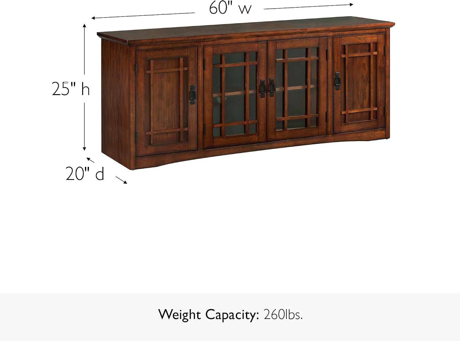 Leick Home 82360 Solid Wood Mission Oak Four Door TV Stand For 65' TVs Universal TV Console Living Room Storage Shelves Entertainment Center, Mission Oak