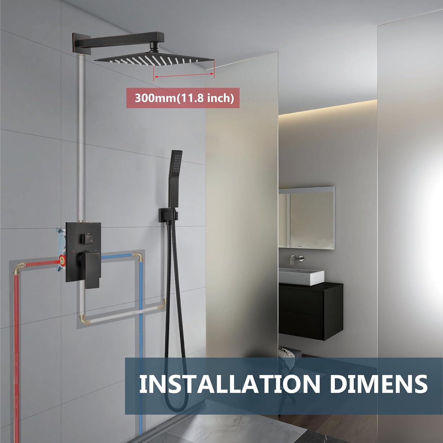 Aolemi Shower Faucet Set Rain Shower System with Handheld Spray Bathroom Shower Combo Rough-in Valve and Shower Trim Kit Included Matte Black 12 Inch Wall Mount Shower Head