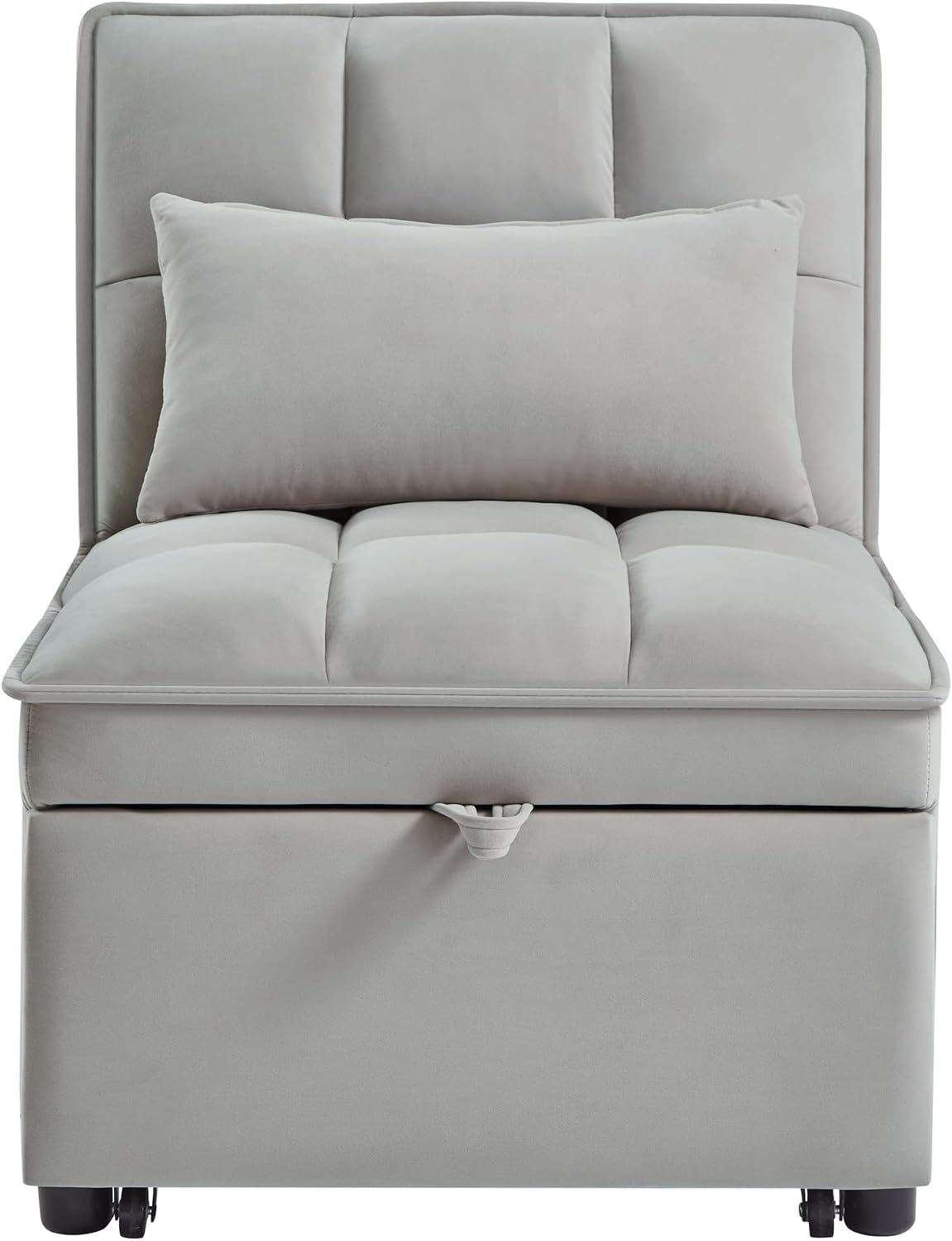 Ball & Cast 4 in 1 Convertible Sleeper Chair, Velvet Single Sofa Bed with Side Pockets,Pull Out Couch with Adjustable Backrest and Pillow, Multi-Function Chaise Lounge for Livingroom,Gray
