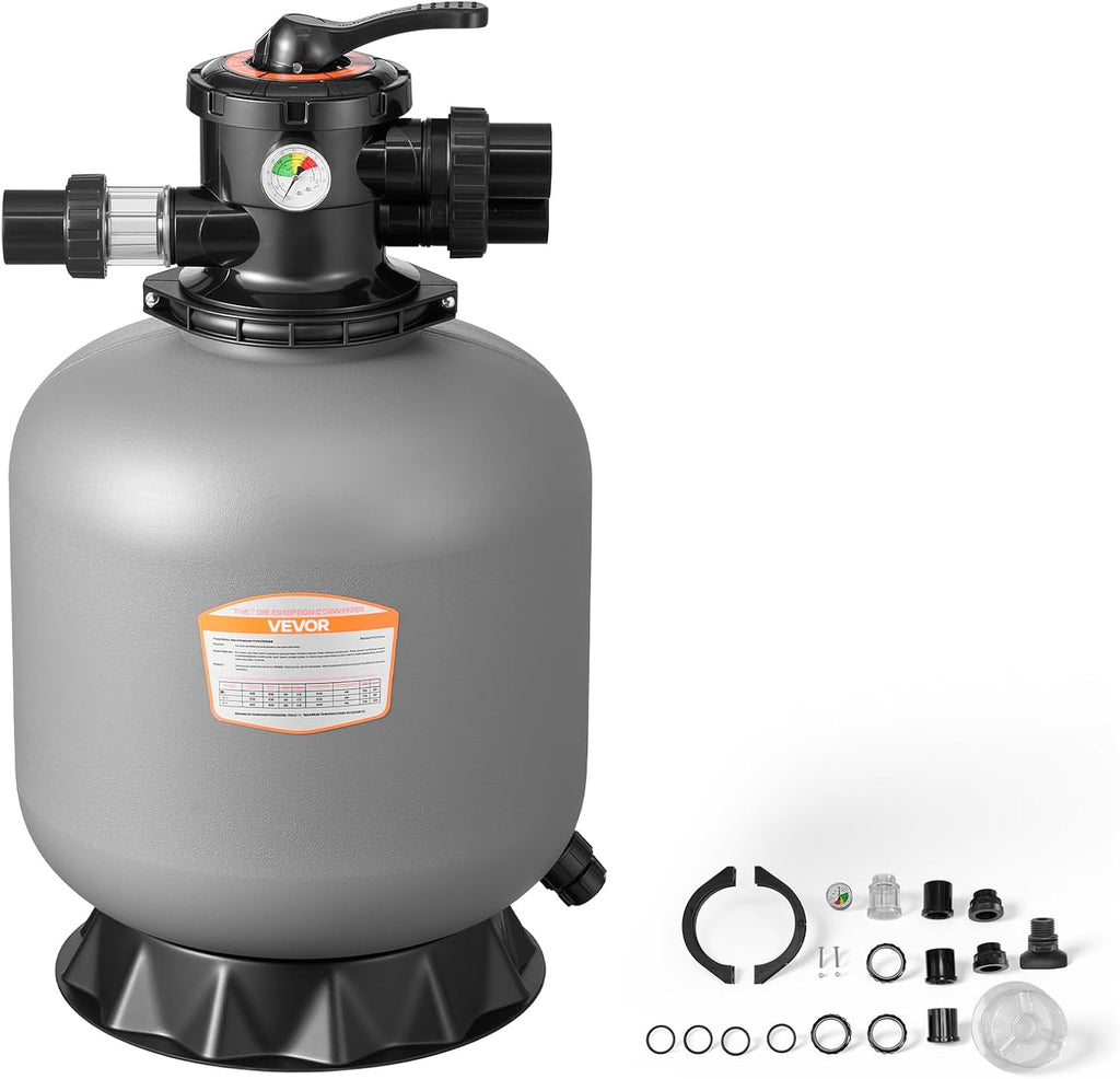 VEVOR Sand Filter, 18-Inch, 40 GPM Above Inground Swimming Pool Sand Filter System, with 7-Way Multi-Port Valve, Backwash, Rinse, Recirculate, Waste, Winter, Closed Modes, for Above In Ground Pools