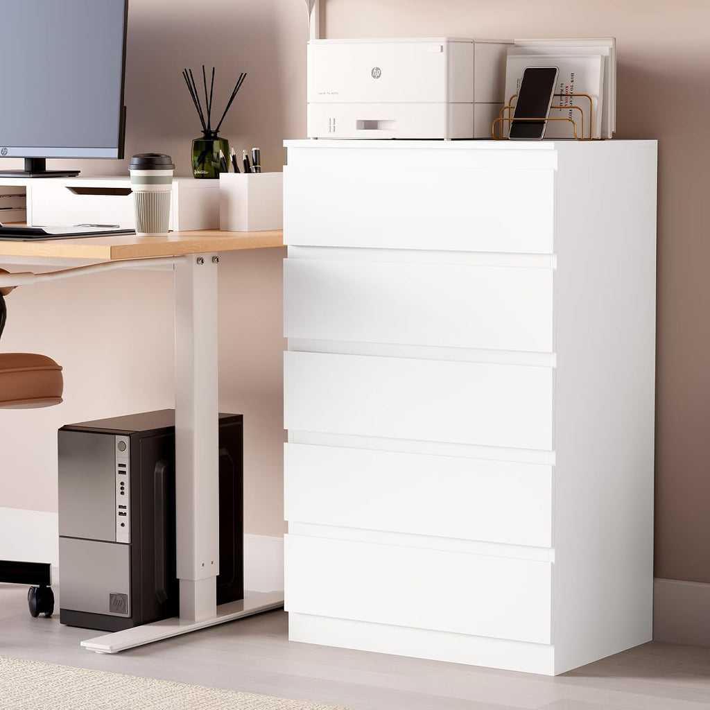 OtterOasis White Wood Dresser for Bedroom, 5 Drawer for Clothes Storage, Modern Dresser with Wide Drawers, Wide Wooden Chest Drawers for Living Room, Entryway, TV Stand