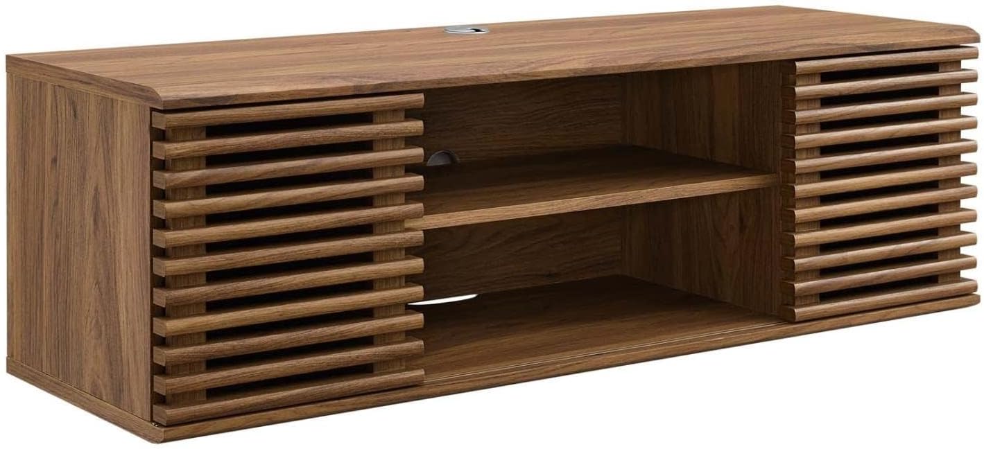 Modway Render 46' Mid-Century Modern Wall Mount Media Console TV Stand, 46 Inch, Walnut