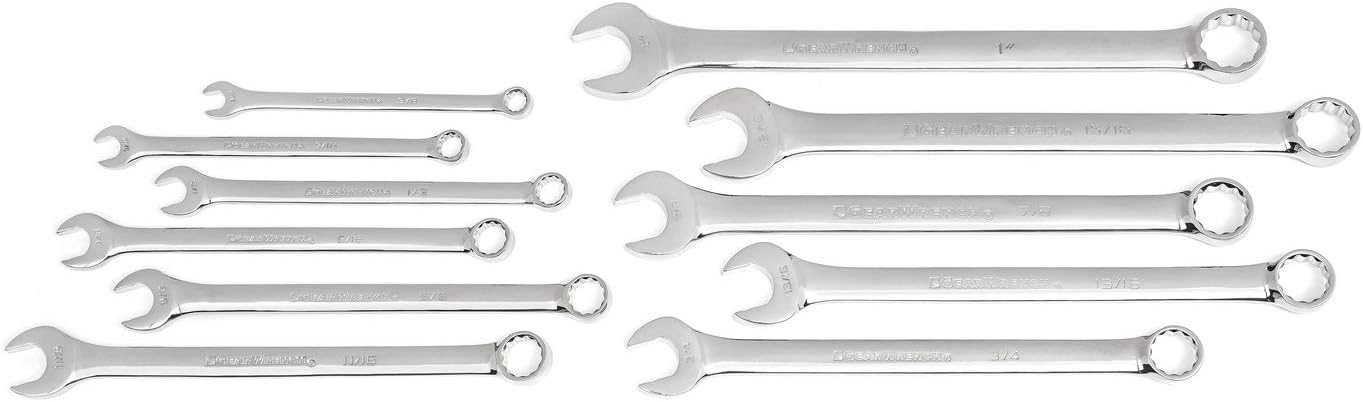 GEARWRENCH Long Pattern Combination SAE Wrench Set with Tool Roll, 11 Pc., 12 Point - 81934