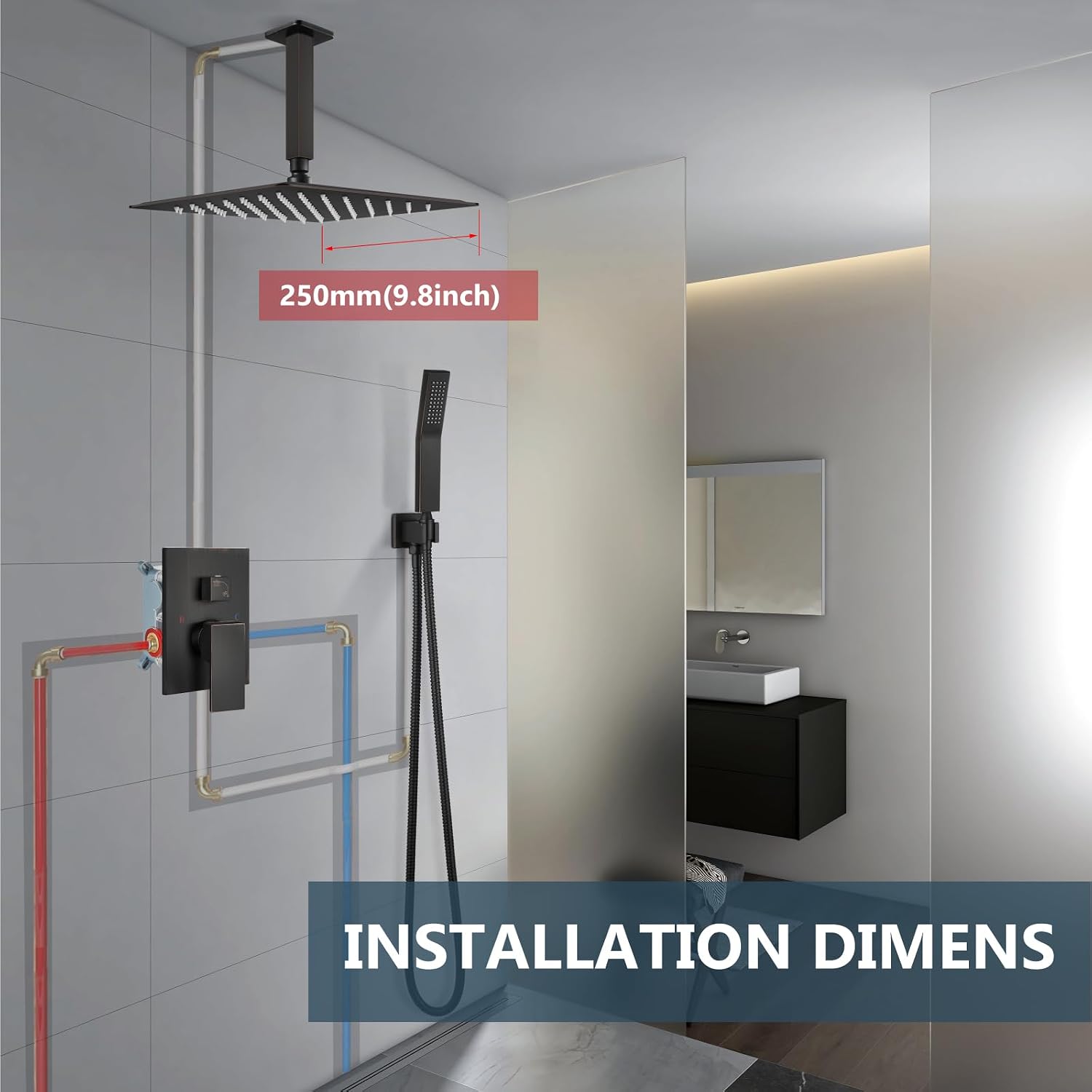 Aolemi Ceiling Mount Shower System Rain Shower Head with Handheld Spray High Pressure Shower Faucet Set Rough-in Valve Shower Trim Kit Included Bathroom Oil Rubbed Bronze 10 Inch Ceiling Shower Head