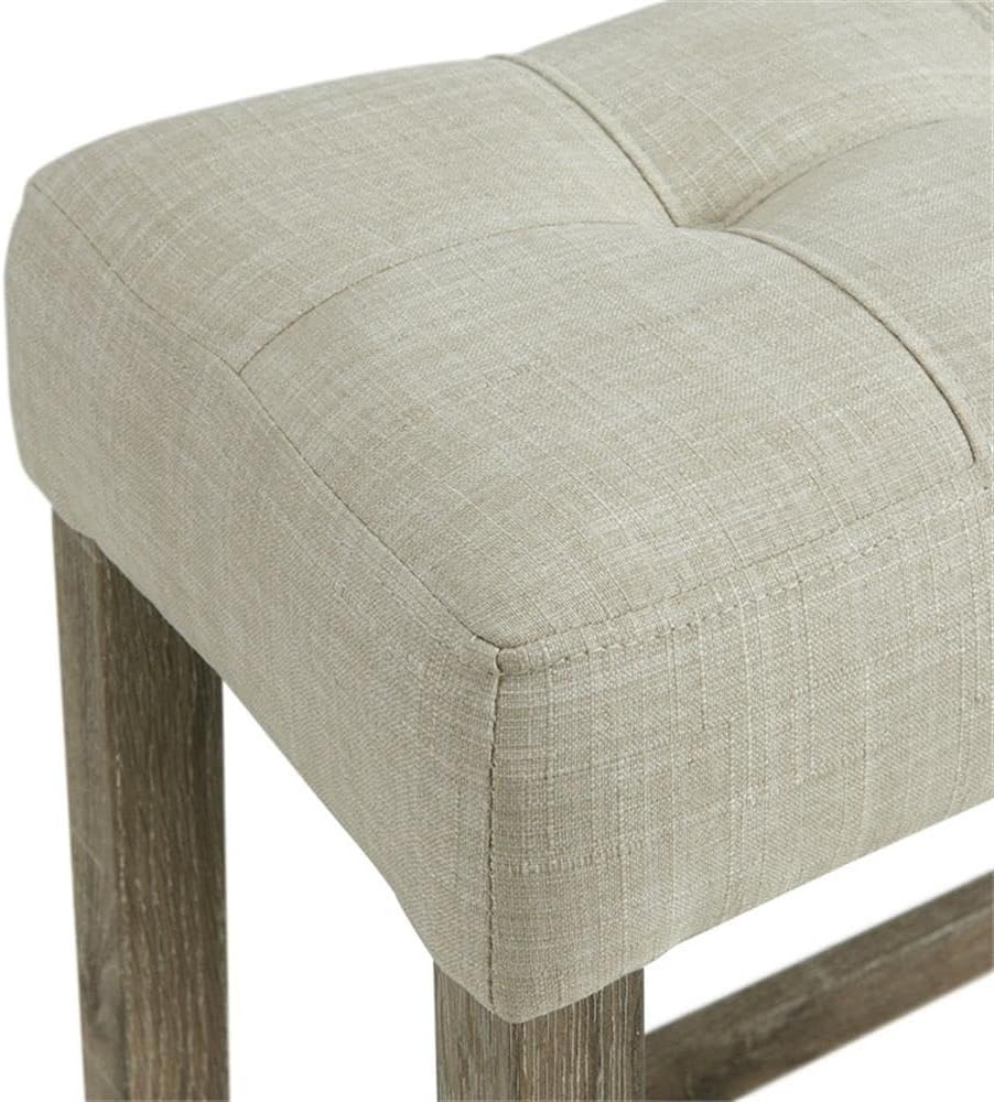 BOWERY HILL Wood Bar Table Set, Light Oak 3D Paper Finish, Includes Rectangular Table & 3 Upholstered Stools with Button Tufted Seats, USB Ports & Power Strip for Living Room or Nook, 60 in x 20 in x