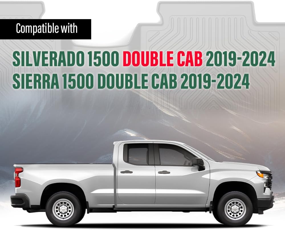 GRAND ORANGE 1st & 2nd Row Beige 2PCS Floor Mats Cargo Liners Fit Chevy Silverado GMC Sierra 1500 Double Cab 2019-2024 TPE All Weather Protection Floor Liners Beige Alfombras para Carro