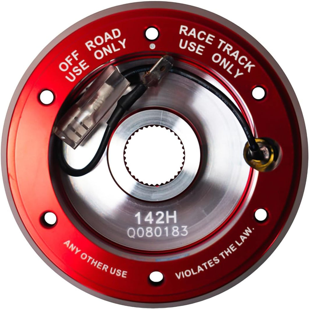 NRG Innovations Racing Style Steering Wheel Short Hub, Lockable Aluminum Steering Shaft, 6x70mm Bolt Pattern Quick Release Adapter Unit, For Datsun, Red, NRG-SRK-142H-RD