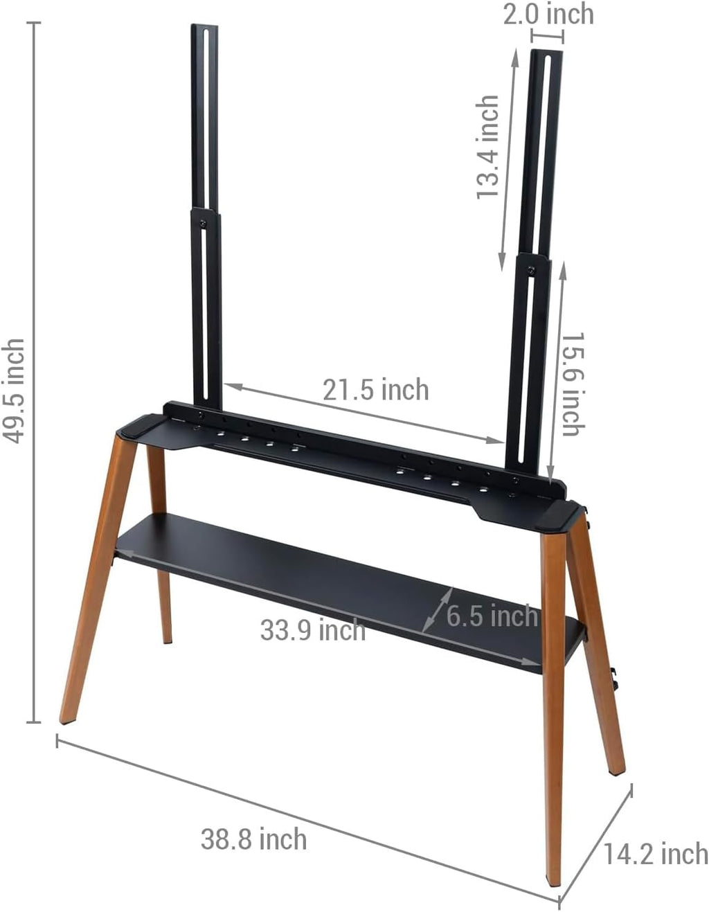 MyGift Modern TV Stand with Shelf for Flat Screens, Minimalist Metal and Beech Wood Television Mount Stand, Holds up to 75 Inches