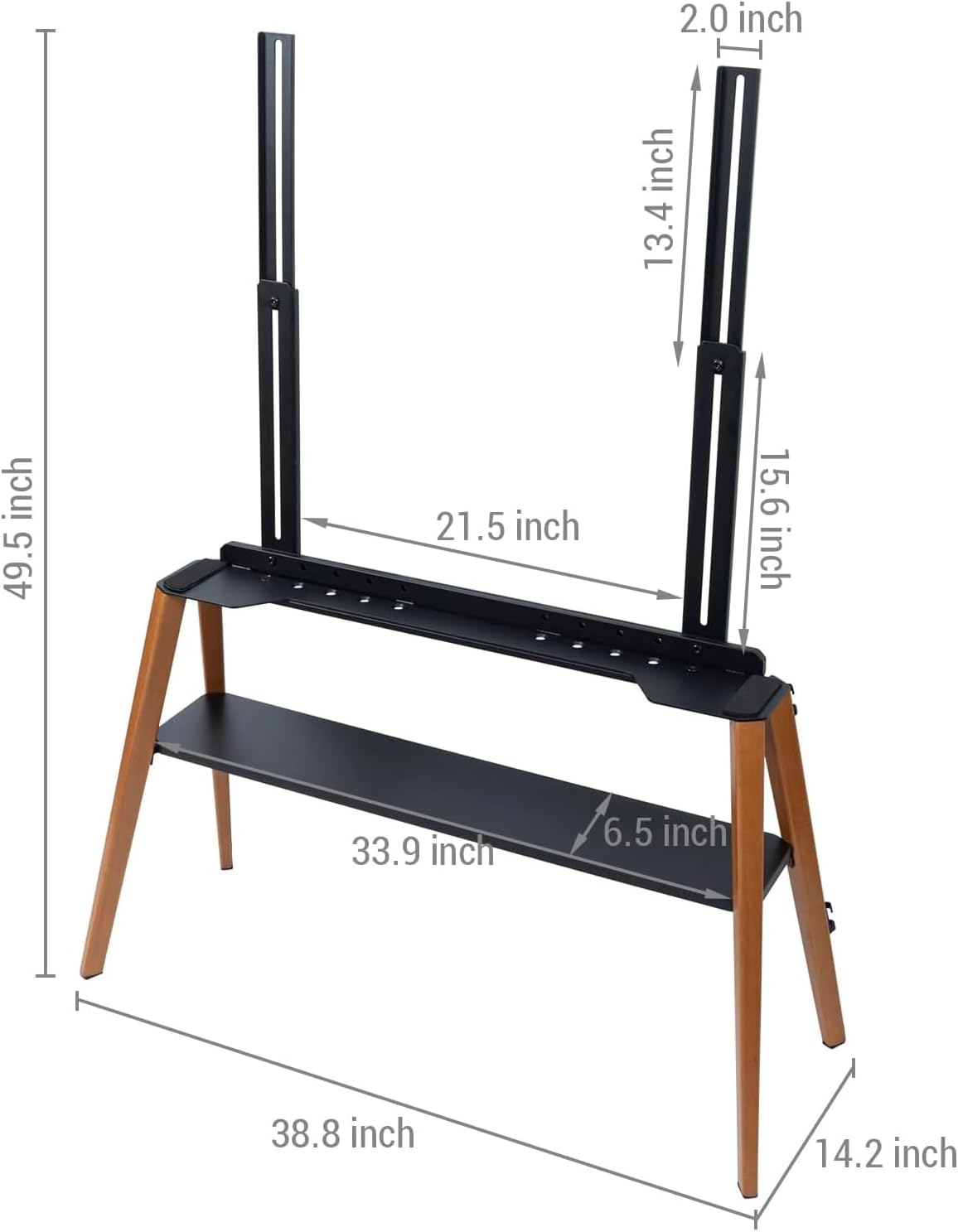 MyGift Modern TV Stand with Shelf for Flat Screens, Minimalist Metal and Beech Wood Television Mount Stand, Holds up to 75 Inches