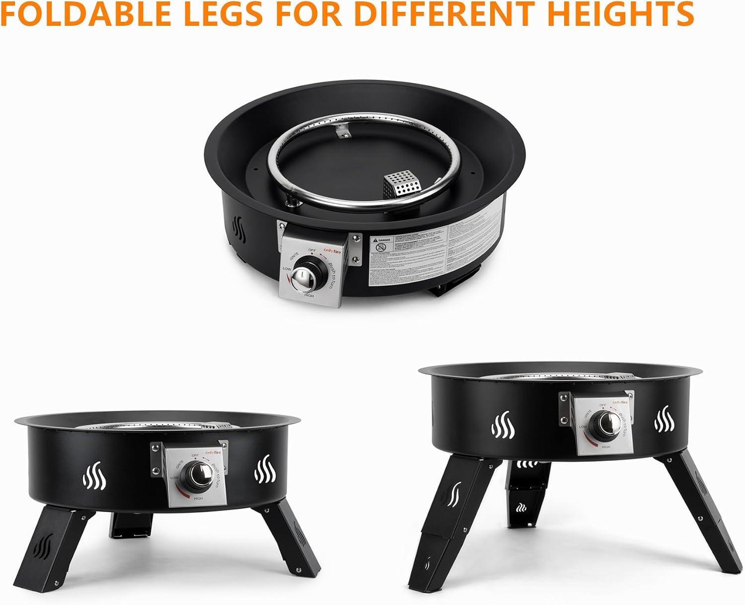 Propane Fire Pit 19' with Foldable Legs, Gas Firepit with Lava Rocks -Portable Smokeless Fireplace for Outside Camping Bonfire Patio Backyard RV Tailgating, FP000