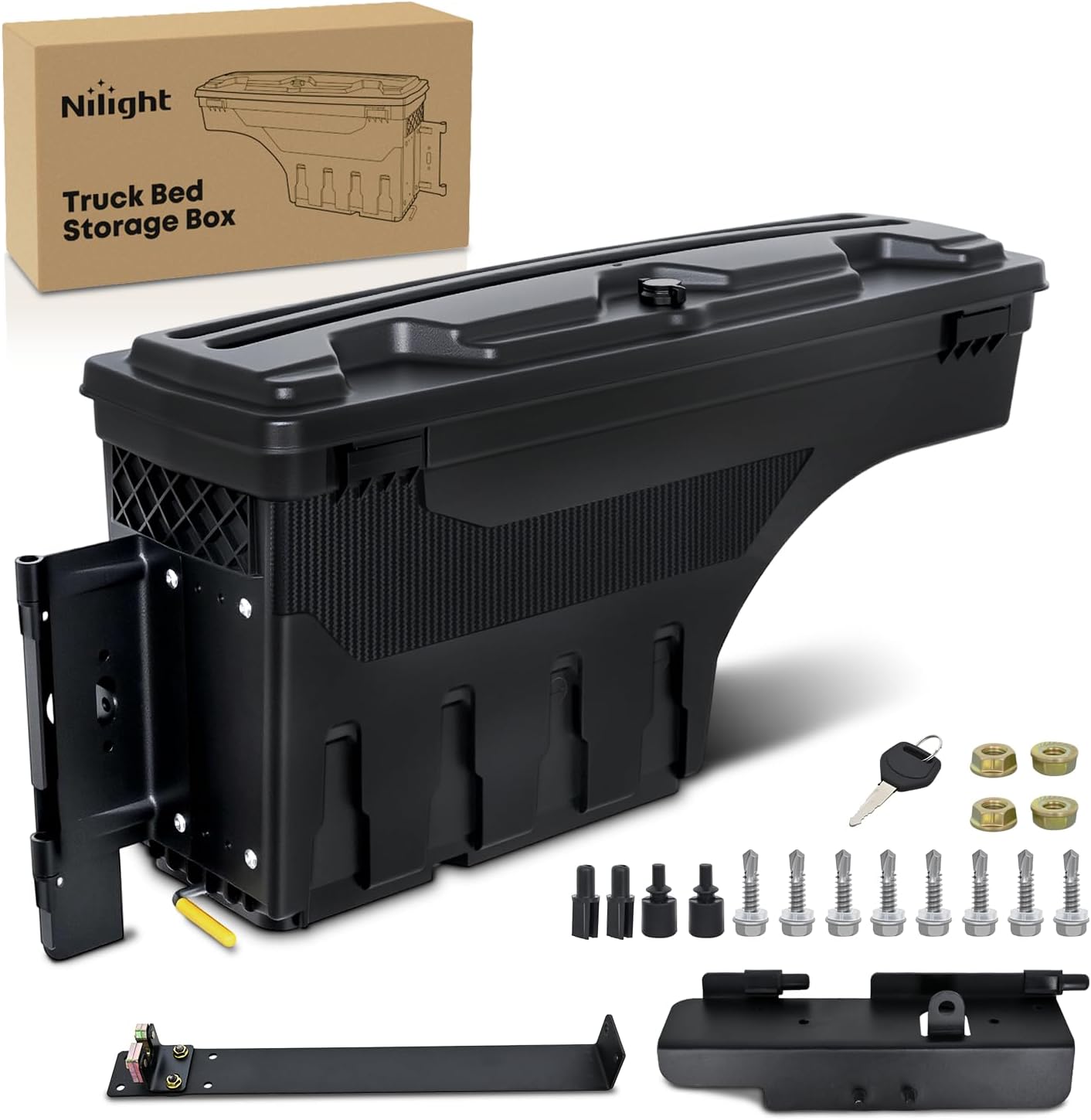 Nilight Truck Bed Tool Box Left Drivers Side Truck Tool Box Fit for Ford F-150 1999-2014 ABS Swing Case Truck Bed Storage Box with Lockable Lid Waterproof Wheel Well Toolbox Black