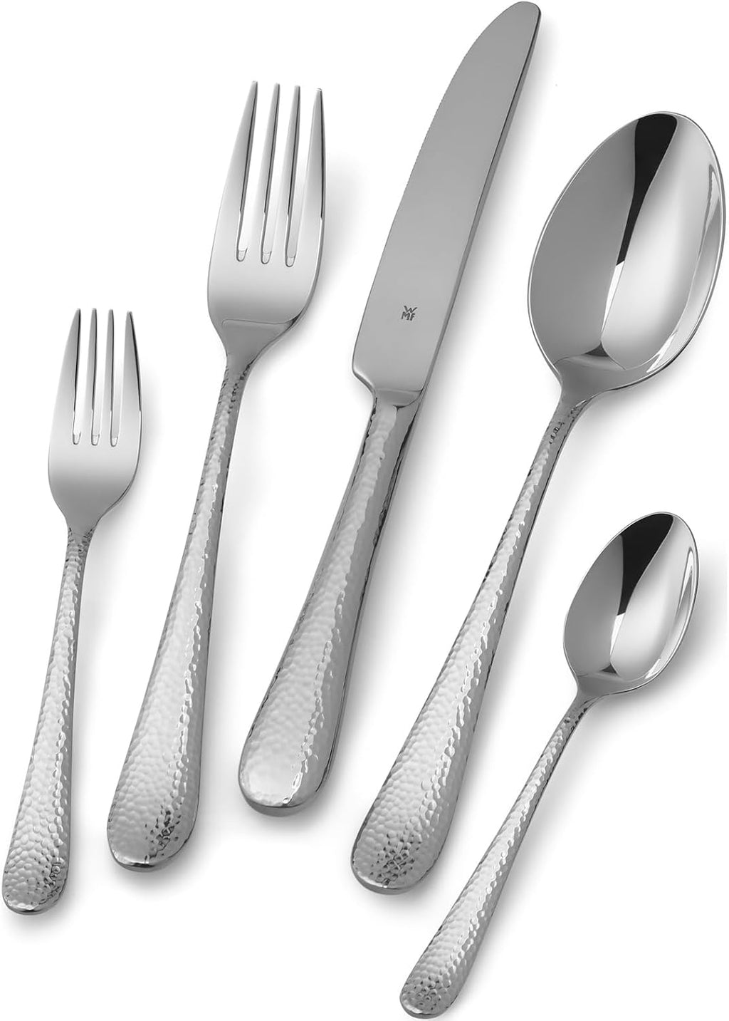WMF Sitello Cutlery Set for 12, Cromargan, 60-Piece Cutlery Set, Monoblock Knife, Polished Cromargan Stainless Steel, Hammered, Ergonomic, Bright, Suitable for