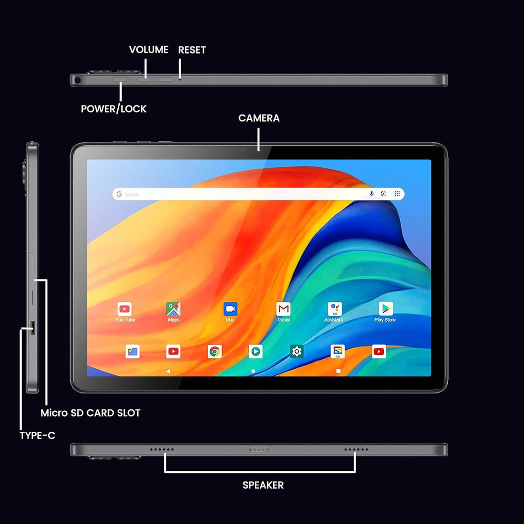 Azeyou Android Tablet 10 Inch, 8GB RAM 128GB, Octa-Core, 1280×800 IPS Display, WiFi 6 Bluetooth 5.0, 6000mAh Long-Lasting Battery, Dual Camera, Face Unlock, Parent Control, GMS Certified, Metal