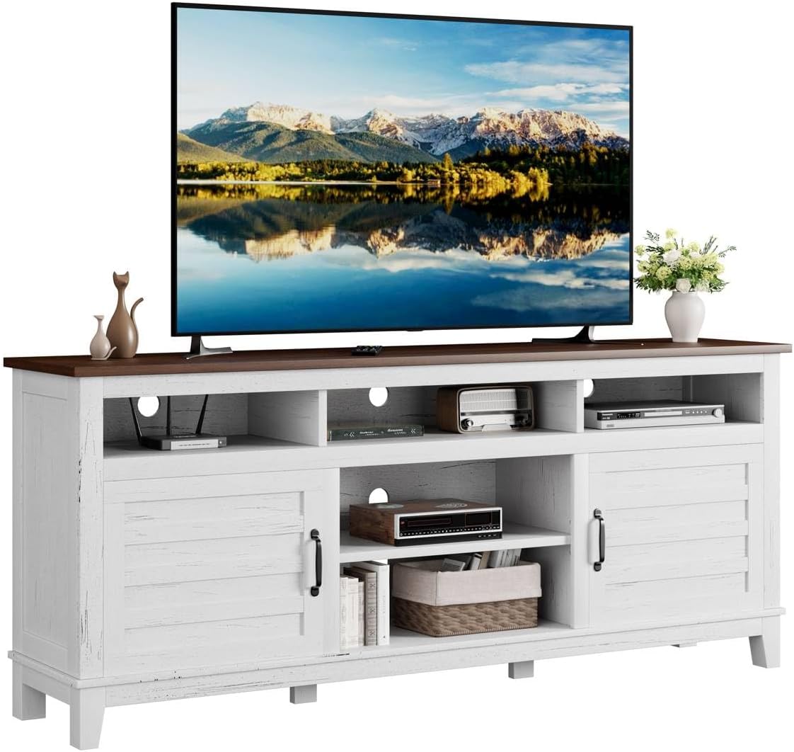 Garvee 70.9' TV Stand, Entertainment Center with Adjustable Shelves, Farmhouse TV Stand with Cabinet Doors,for Living Room, Bedroom