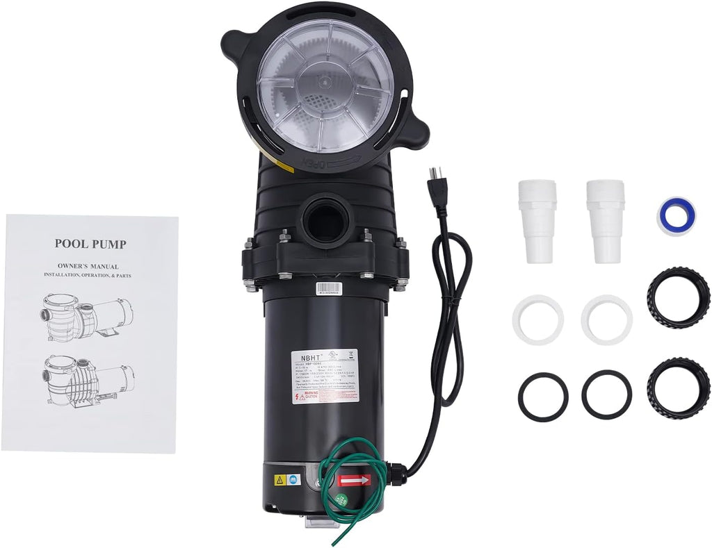 Pool Pump, HBP1500Ⅱ 2.0HP 1500W Powerful Selfpriming Pool Pumps Inground Above Ground Swimming Pool Water Pumps Dual Voltage Swimming Pools Pump for 31,000 Gallons Pools with Strainer Basket Connector