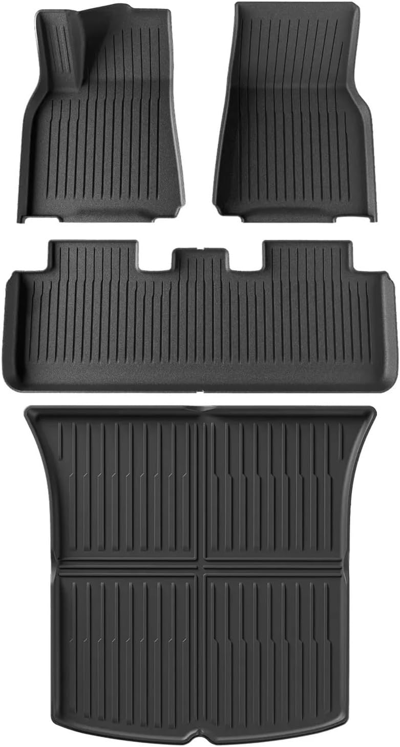 Floor Mats for Tesla Model Y 2021-2024 TPE 3D Car Floor Mats Cargo Liner Trunk Pad Protection All Weather Black(Model Y LHD 4PCS)