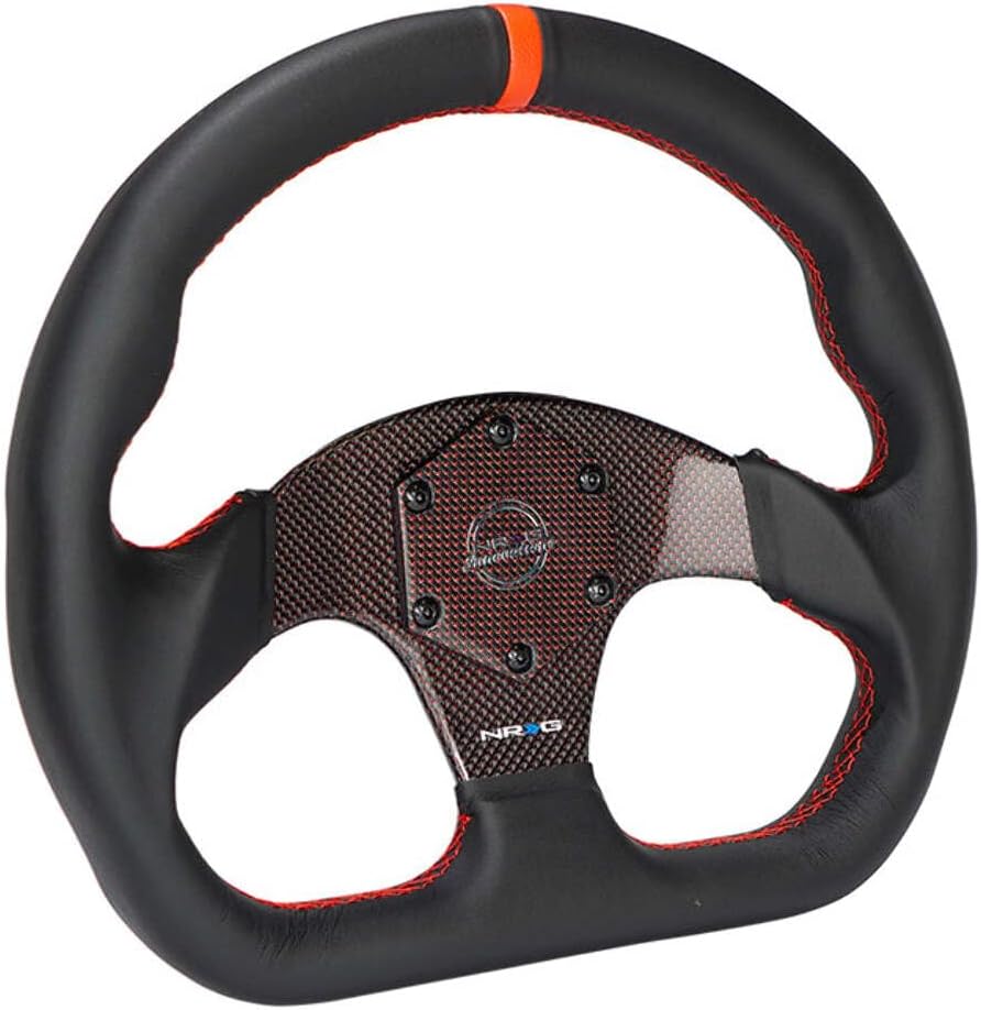 NRG Innovations NRG-RST-024CF-RD Carbon Fiber Steering Wheel 320mm, Red Carbon Fiber Center with Red Stitch Red Center Mark, Flat Bottom