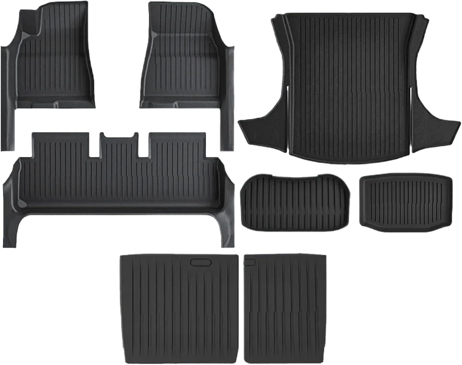 Full Cover Floor Mat with Door Sill Protector All Weather TPE Anti-Slip Floor Trunk Mats Cargo Liner Compatible for Tesla Model 3 Highland(SN-Mats 8pcs)