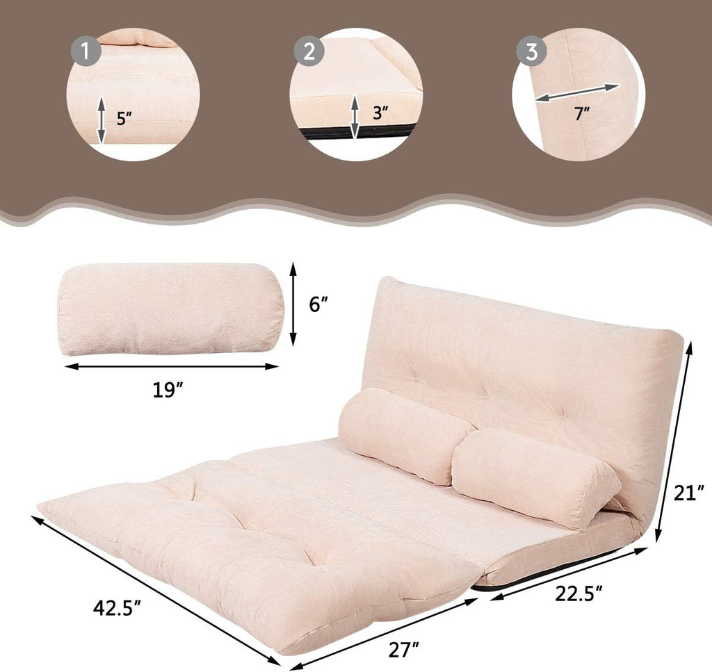Giantex Adjustable Floor Sofa Couch with 2 Pillows, Multi-Functional 6-Position Foldable Lazy Sofa Sleeper Bed, Multi-Functional Suede Floor Seating for Reading Gaming (Beige)
