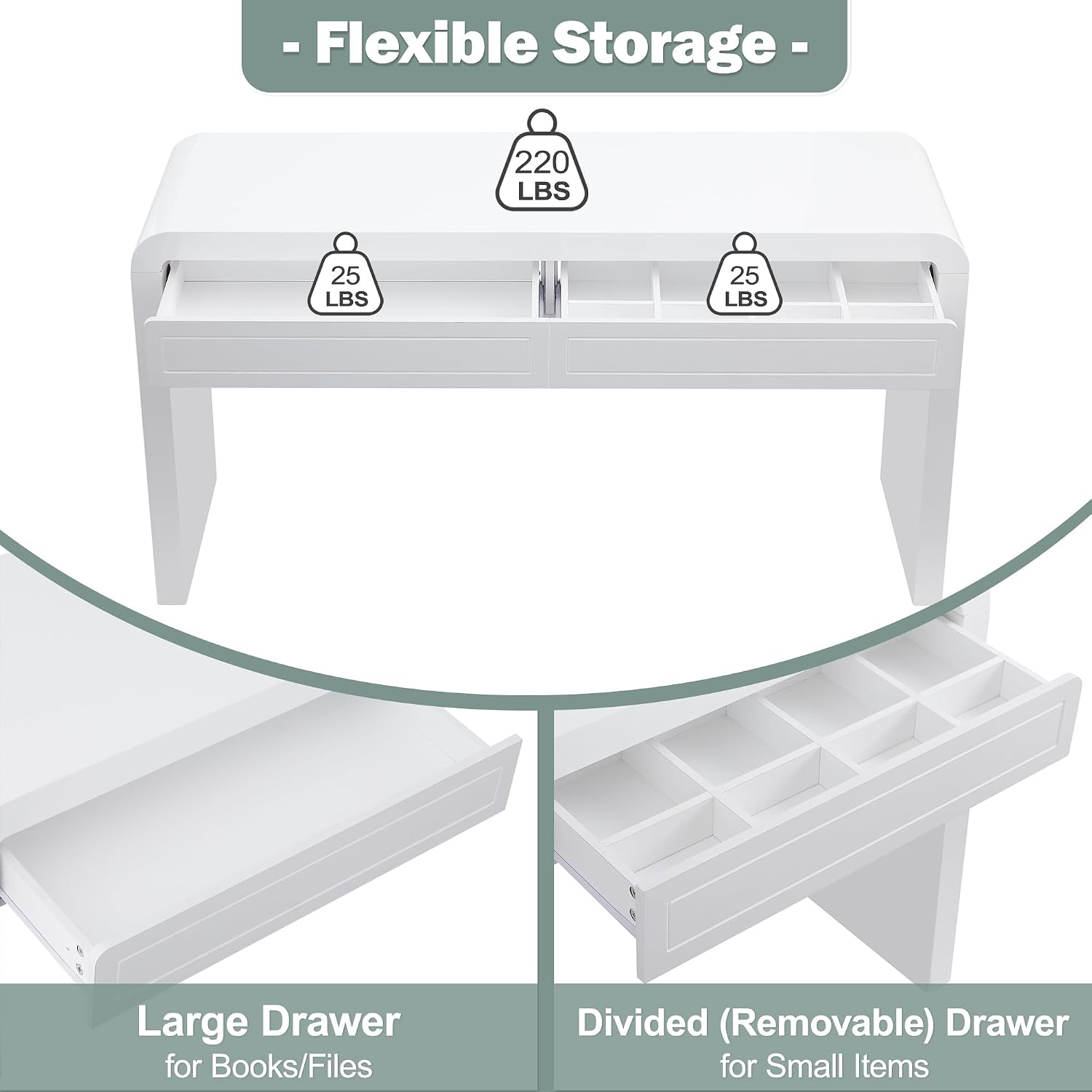Merax 60' Entryway Console Table with Storage, 2 Drawers with Functional Divider/Retro Curved Design/Behind Couch & Sofa, White