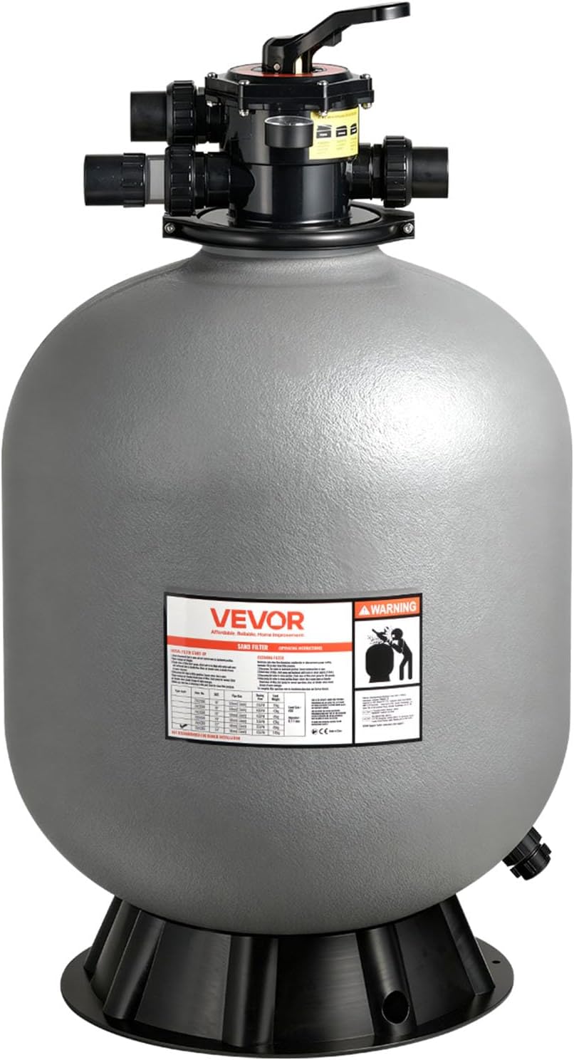 VEVOR Sand Filter, 24-Inch, 65 GPM Above Inground Swimming Pool Sand Filter System, with 7-Way Multi-Port Valve, Backwash, Rinse, Recirculate, Waste, Winter, Closed Modes, for Above In Ground Pools