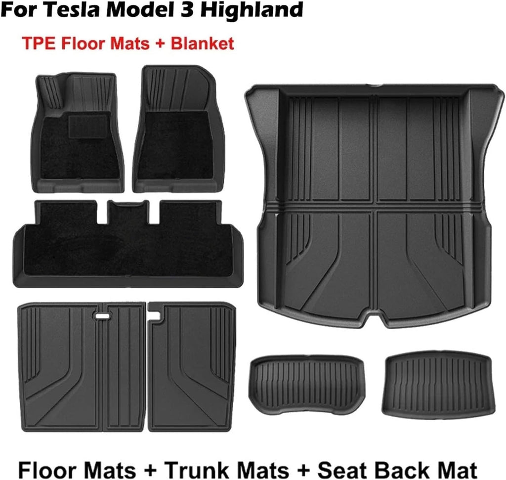 Floor Mats | Compatible with Tesla Model 3 Highland 2025 TPE All Weather Cargo Liner Water Resistant Single Double Layer Mats Accessories(DL-M3H FL 11PCS LHD)