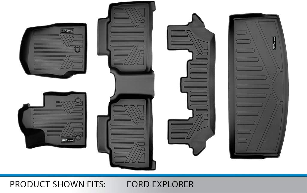 SMARTLINER Floor Mats 3 Rows - Cargo Liner Behind 3rd Row Set Compatible with 2020-2023 Ford Explorer